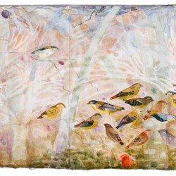 Pardelotes In The Mallee, 380 X 1040 Mm, Watercolour On Paper, 2013