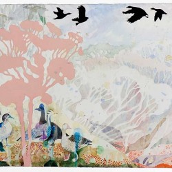 Snow Geese Over The Mallee, 330 X1000 Mm, Watercolour On Paper, 2013