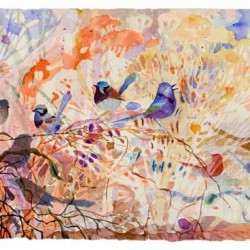 Wrens In The Bush, Watercolour On Paper, 280 X 830 Mm, 2014