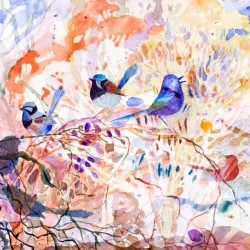 Wrens In The Bush (detail), 280 X 830 Mm, Watercolour On Paper, 2014