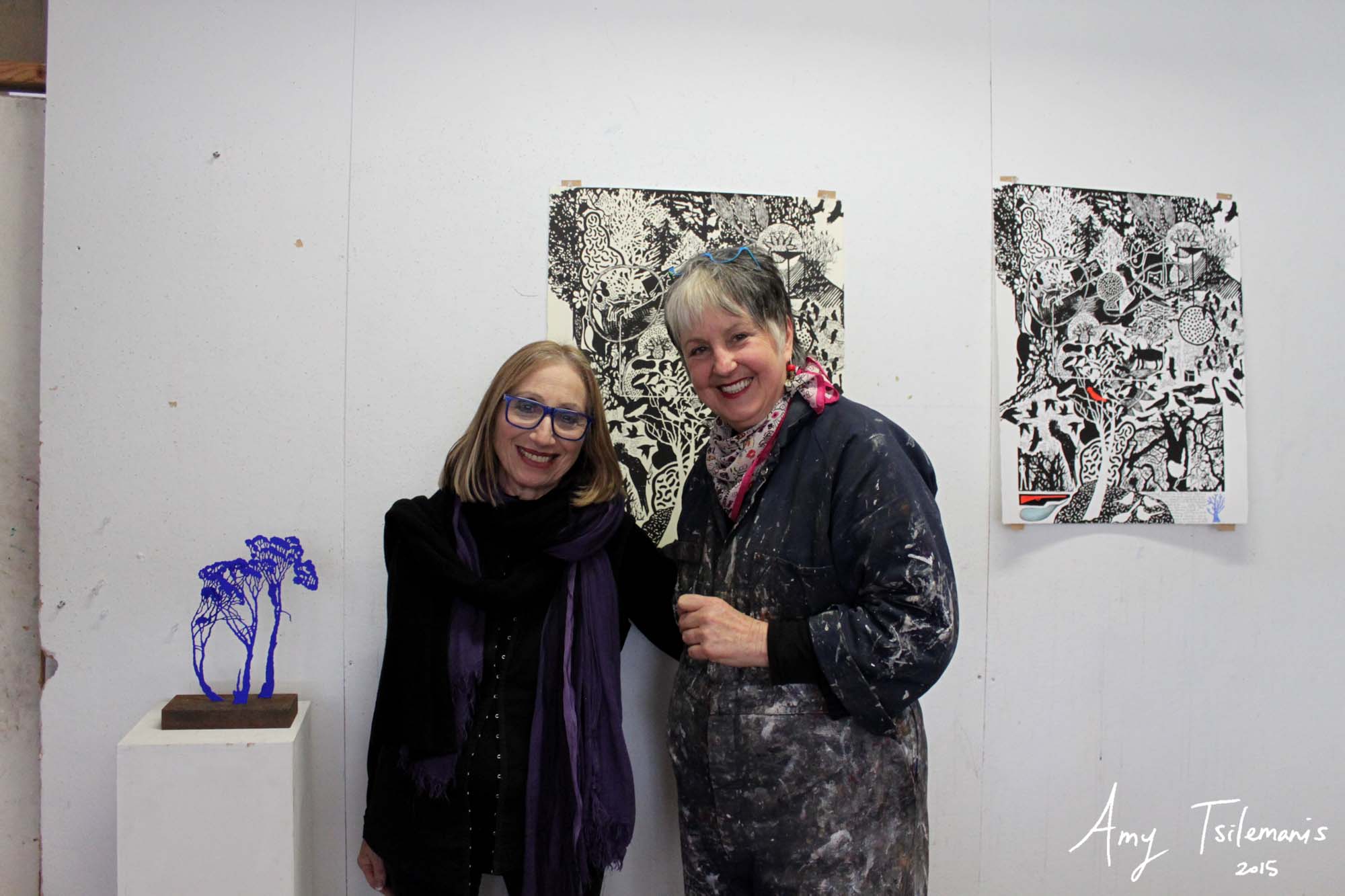 Judy Holding in her studio with Dianna Gold (co-curator of the 37º 48' S: artists navigate MELBOURNE project)