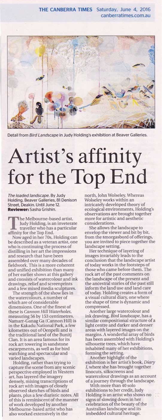 Review of Judy Holding's The Loaded Landscape in the Canberra Times